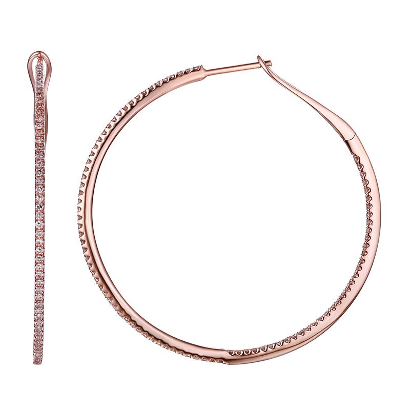 14K Gold Micro Pave Diamond Inside-Out Hoop Earrings (40MM) Rose Gold / 0.60 Izakov Diamonds + Fine Jewelry