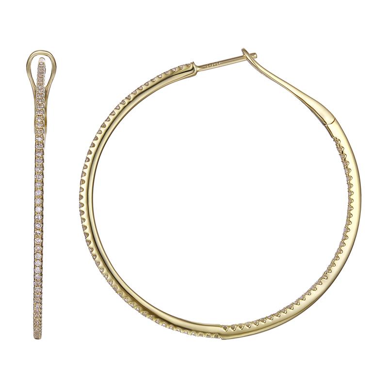 14K Gold Micro Pave Diamond Inside-Out Hoop Earrings (40MM) Yellow Gold / 0.60 Izakov Diamonds + Fine Jewelry