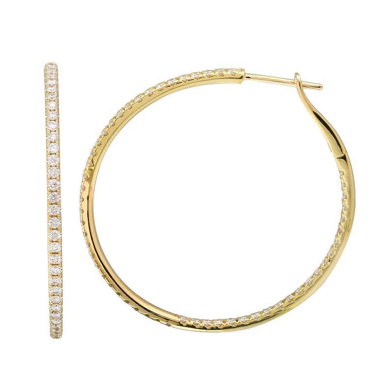 14K Gold Micro Pave Diamond Inside-Out Hoop Earrings (40MM) Yellow Gold / 1.75 Izakov Diamonds + Fine Jewelry