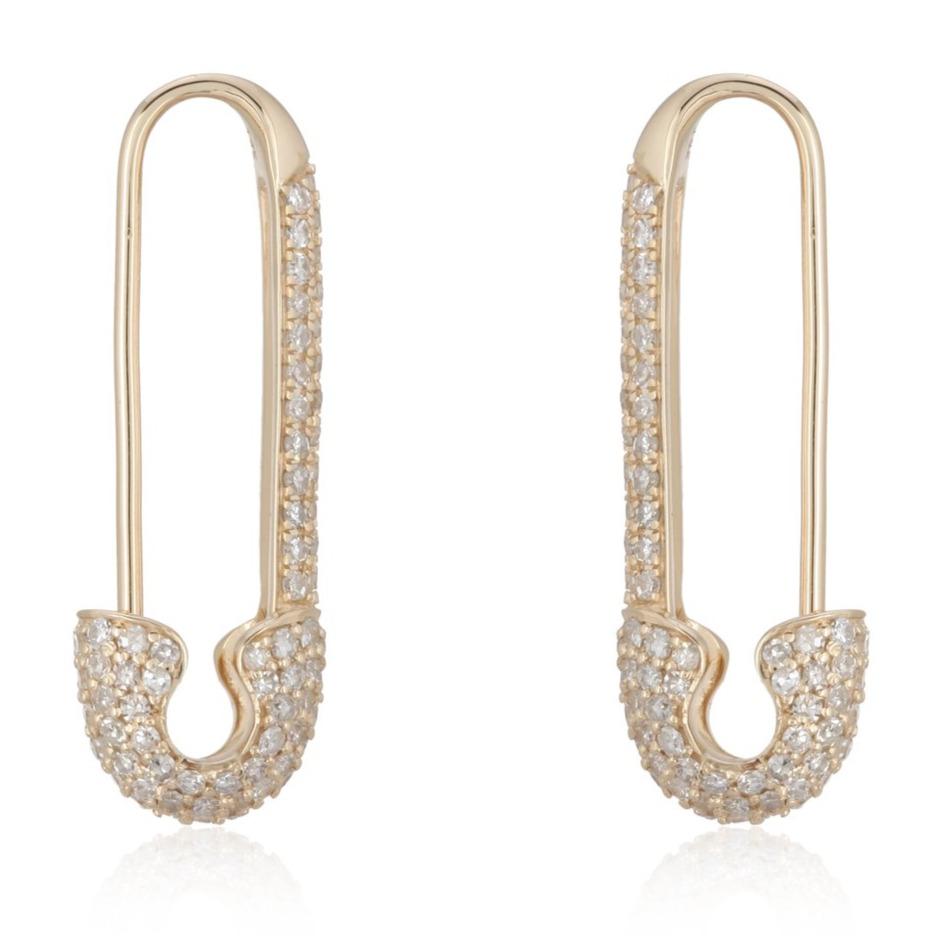 14K Gold Micro Pave Diamond Large Safety Pin Earring - Earrings - Izakov Diamonds + Fine Jewelry