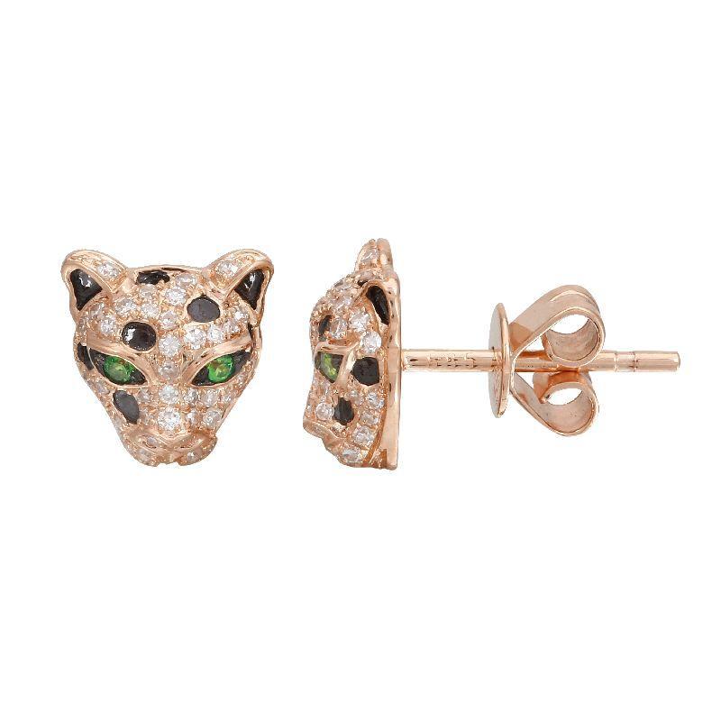 14K Gold Micro Pave Diamond Leopard Button Earrings Rose Gold Izakov Diamonds + Fine Jewelry