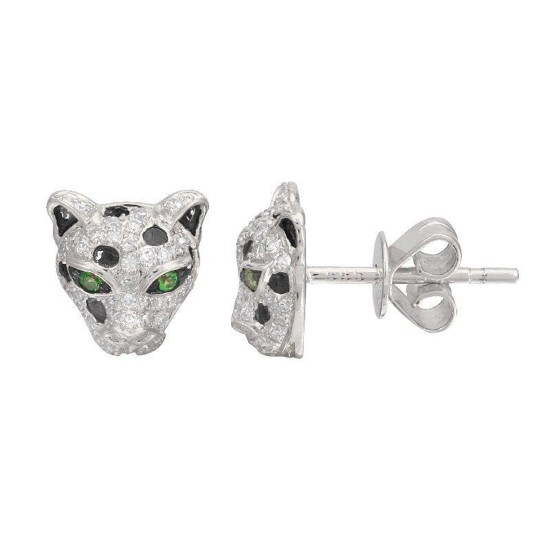 14K Gold Micro Pave Diamond Leopard Button Earrings White Gold Izakov Diamonds + Fine Jewelry
