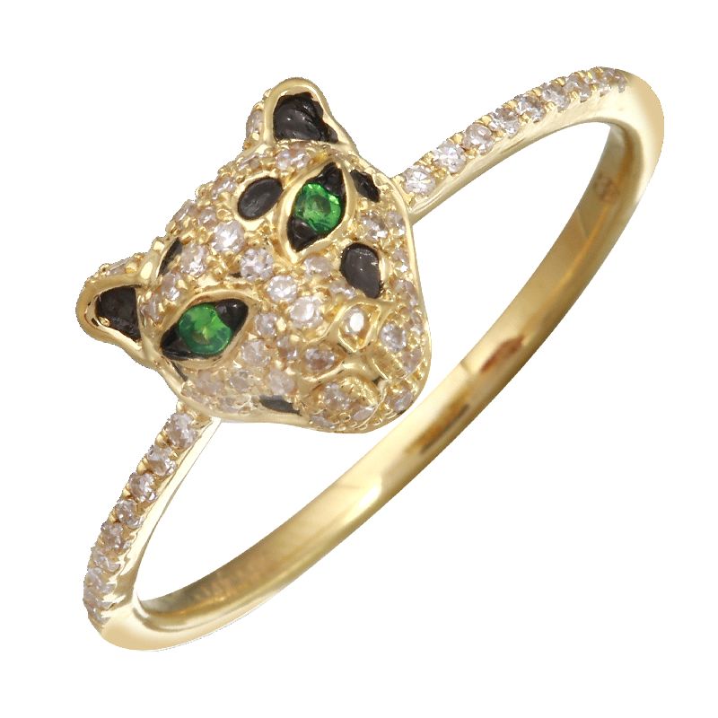14K Gold Micro Pave Diamond Leopard Head Ring Yellow Gold Rings by Izakov Diamonds + Fine Jewelry | Izakov