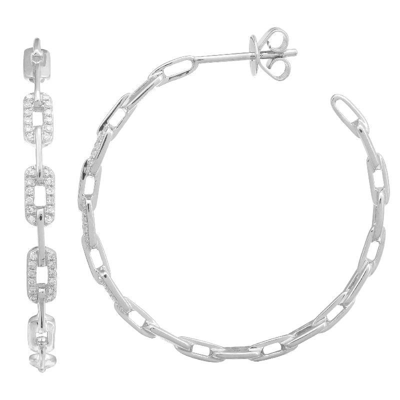 14K Gold Micro Pave Diamond Links Hoop Earrings White Gold Izakov Diamonds + Fine Jewelry