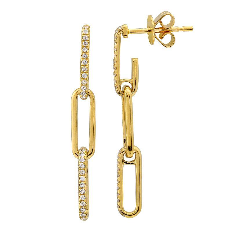 14K Gold Micro Pave Diamond Links Paper Clip Earrings Yellow Gold Izakov Diamonds + Fine Jewelry