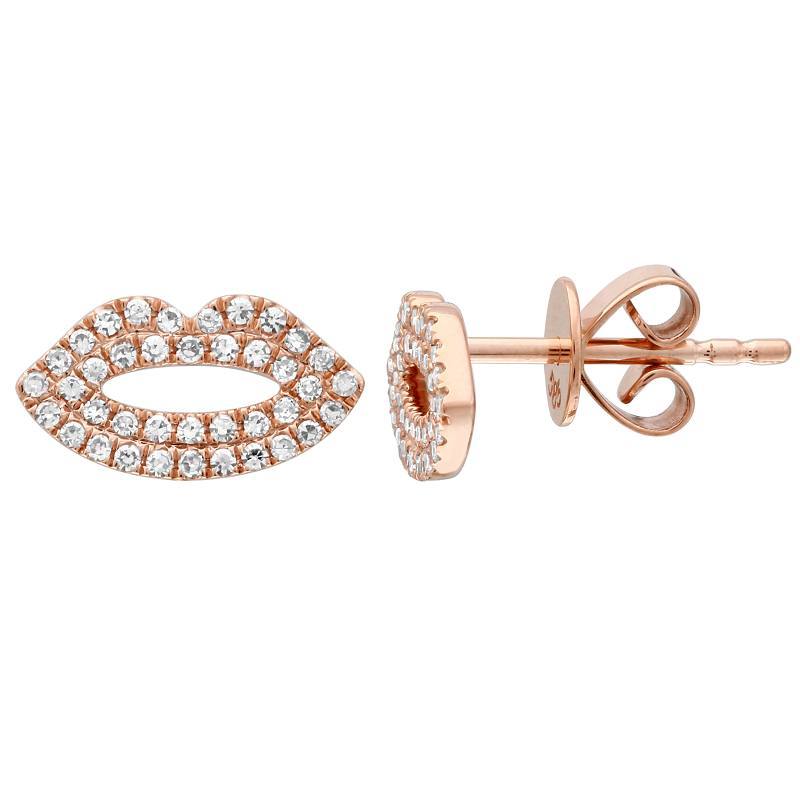 14K Gold Micro Pave Diamond Lips Button Earrings Rose Gold Izakov Diamonds + Fine Jewelry