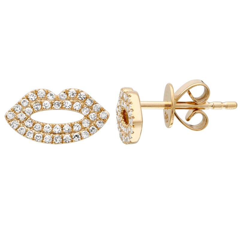 14K Gold Micro Pave Diamond Lips Button Earrings Yellow Gold Izakov Diamonds + Fine Jewelry