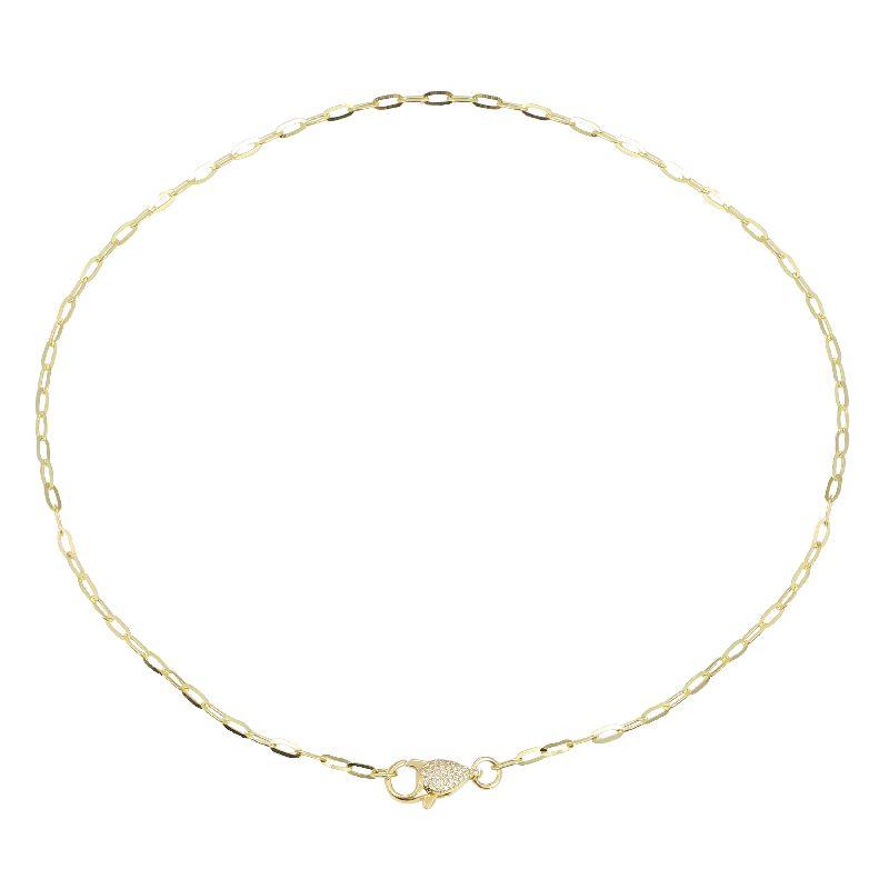 Gold Oval Chain with Gold Pave Diamond Lobster Clasp. Can be worn
