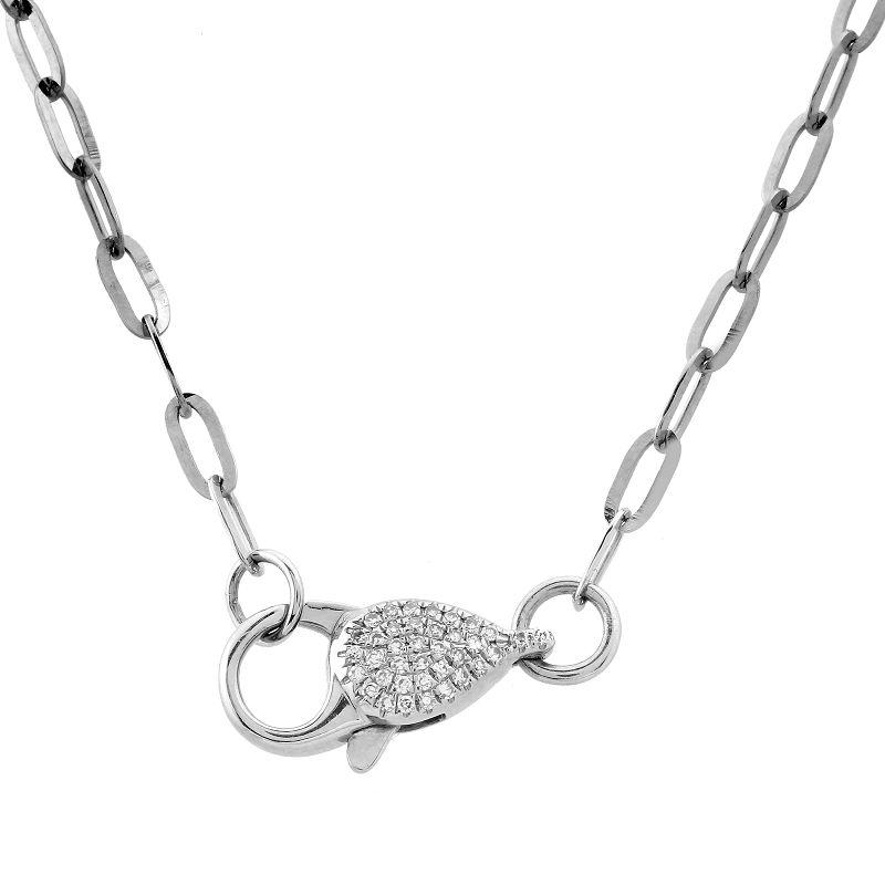 14K Gold Micro Pave Diamond Lobster Clasp Paper Clip Link Necklace White Gold Izakov Diamonds + Fine Jewelry