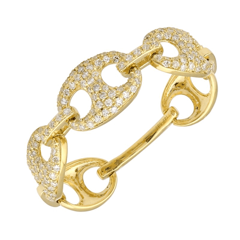 14K Gold Micro Pave Diamond Mariner Chain Ring IZAKOV