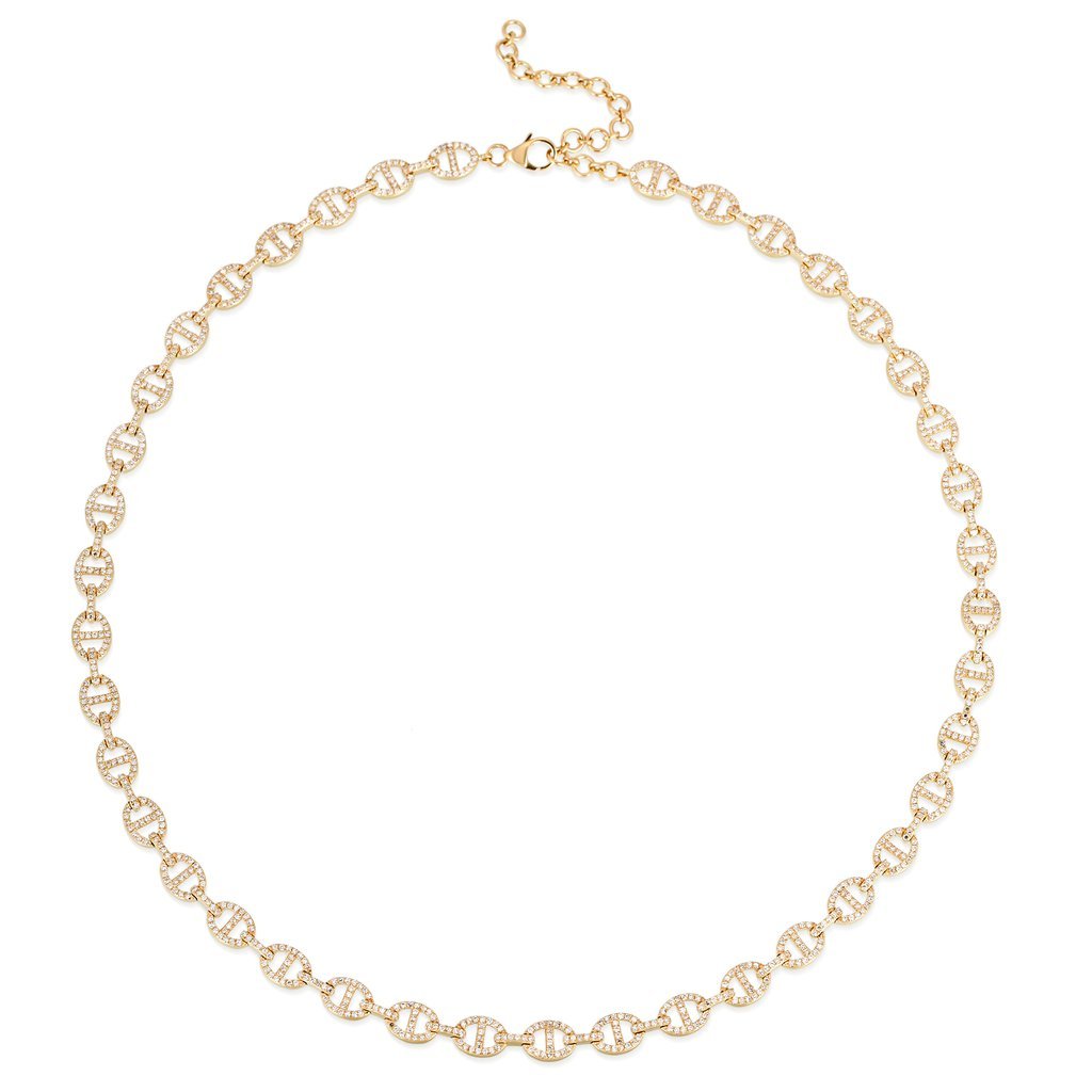 14K Gold Micro Pave Diamond Mariner Link Necklace Yellow Gold Izakov Diamonds + Fine Jewelry