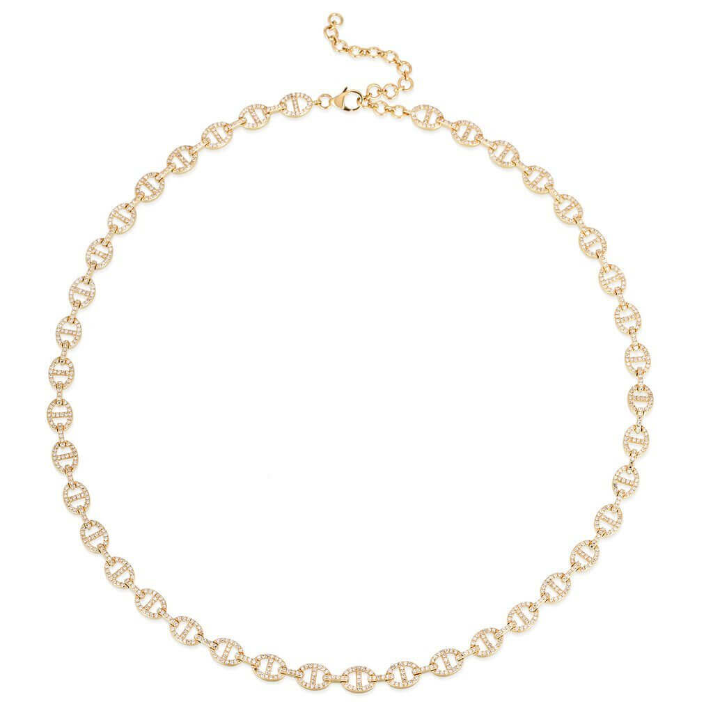 14K Gold Micro Pave Diamond Mariner Link Necklace - Necklaces - Izakov Diamonds + Fine Jewelry