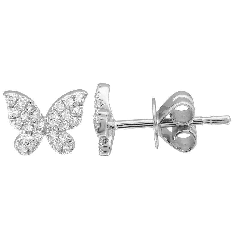 14K Gold Micro Pave Diamond Mini Papillon Butterfly Button Earrings - Earrings - Izakov Diamonds + Fine Jewelry
