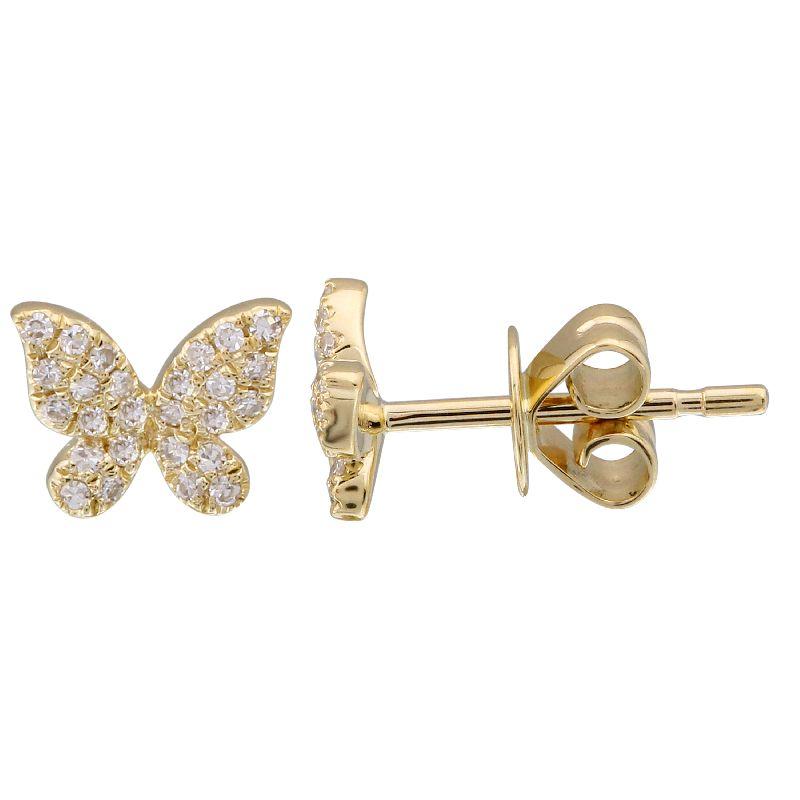 14K Gold Micro Pave Diamond Mini Papillon Butterfly Button Earrings Yellow Gold Izakov Diamonds + Fine Jewelry