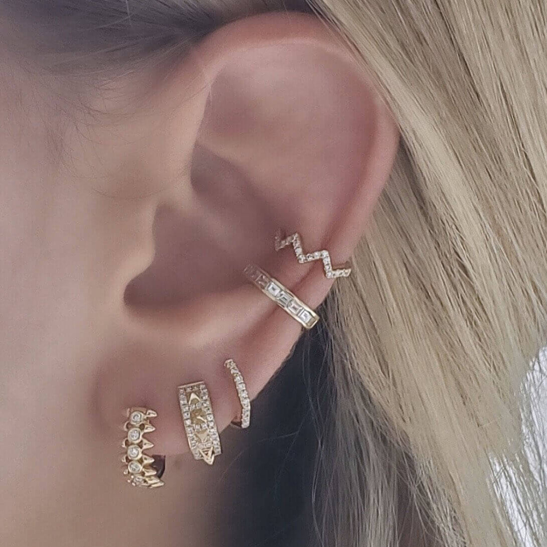 14K Gold Micro Pave Diamond Mini Spikes Huggies - Earrings - Izakov Diamonds + Fine Jewelry