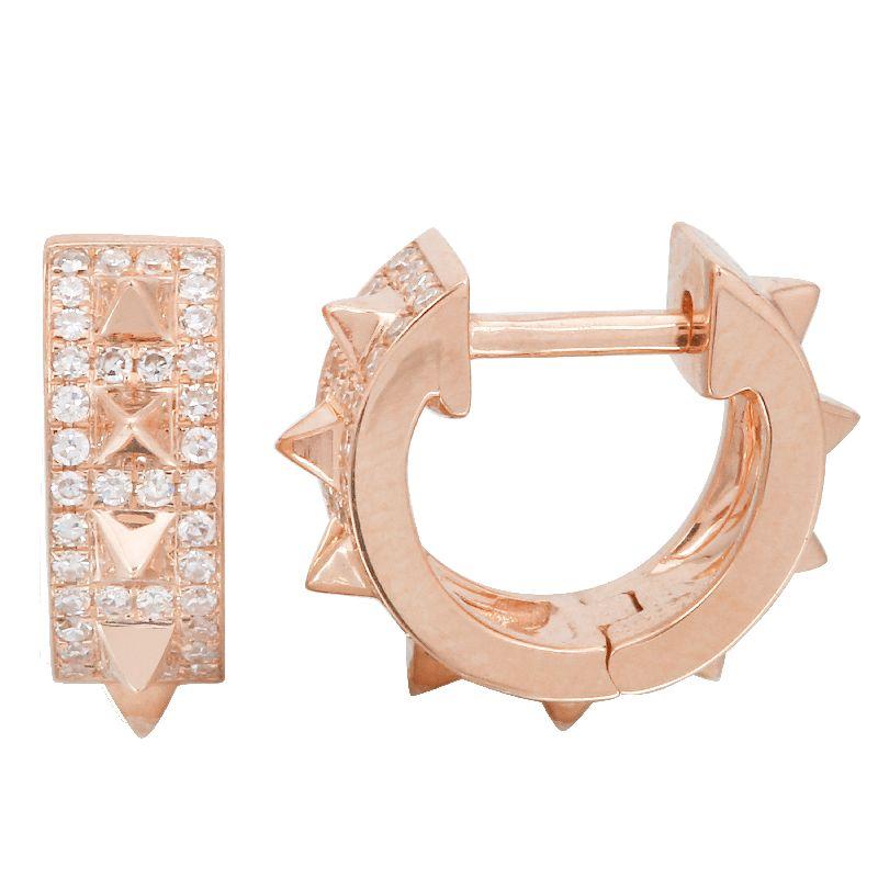 14K Gold Micro Pave Diamond Mini Spikes Huggies Rose Gold Izakov Diamonds + Fine Jewelry