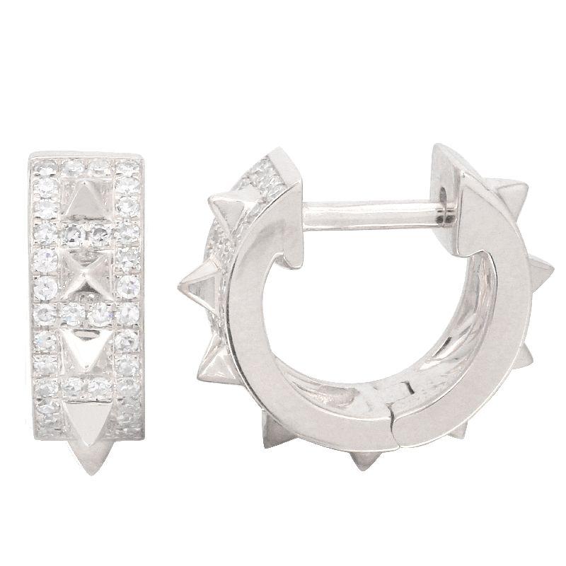 14K Gold Micro Pave Diamond Mini Spikes Huggies White Gold Izakov Diamonds + Fine Jewelry