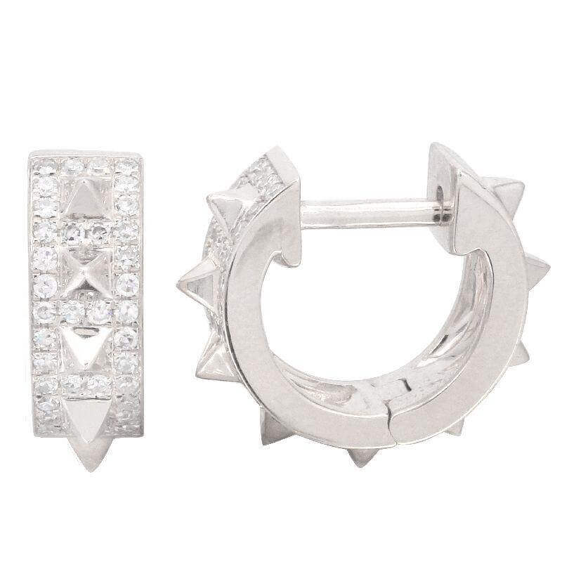 14K Gold Micro Pave Diamond Mini Spikes Huggies - Earrings - Izakov Diamonds + Fine Jewelry