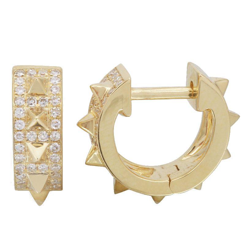 14K Gold Micro Pave Diamond Mini Spikes Huggies Yellow Gold Izakov Diamonds + Fine Jewelry