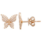 14K Gold Micro Pave Diamond Monarch Butterfly Button Earrings Rose Gold Izakov Diamonds + Fine Jewelry