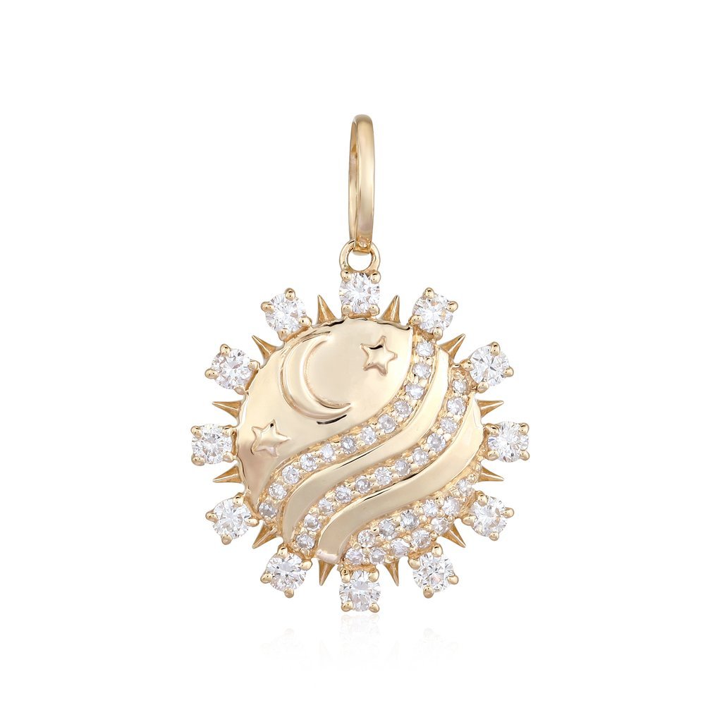 14K Gold Micro Pave Diamond Moonlight Necklace Charm Yellow Izakov Diamonds + Fine Jewelry