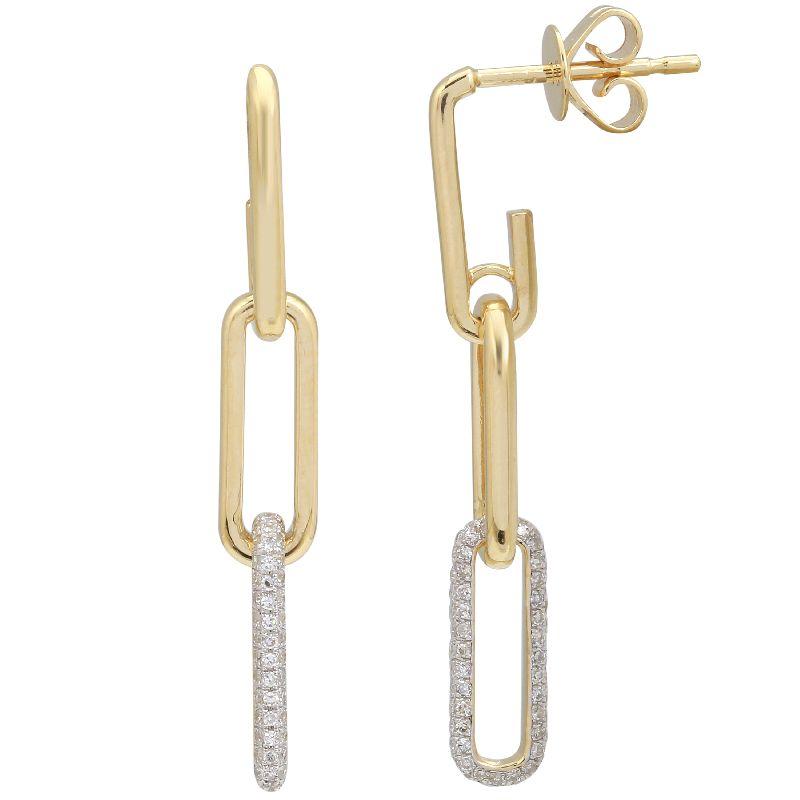 14K Gold Micro Pave Diamond Paper Clip Link Earrings Yellow Gold Izakov Diamonds + Fine Jewelry