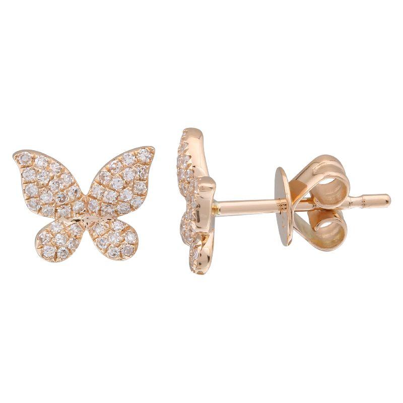 14K Gold Micro Pave Diamond Papillon Butterfly Button Earrings Rose Gold Izakov Diamonds + Fine Jewelry
