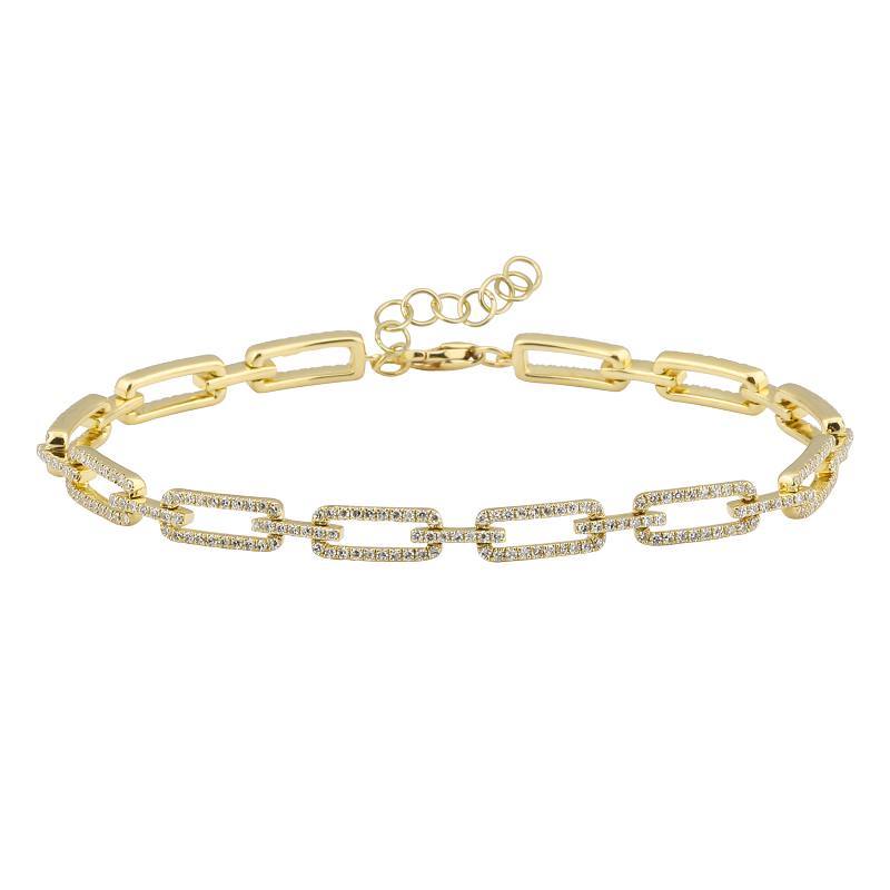 14K Gold Micro Pave Diamond Rectangular Link Bracelet - Bracelets - Izakov Diamonds + Fine Jewelry