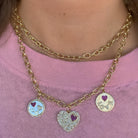 14K Gold Micro Pave Diamond + Ruby Hearts Necklace Charm Yellow Gold Izakov Diamonds + Fine Jewelry