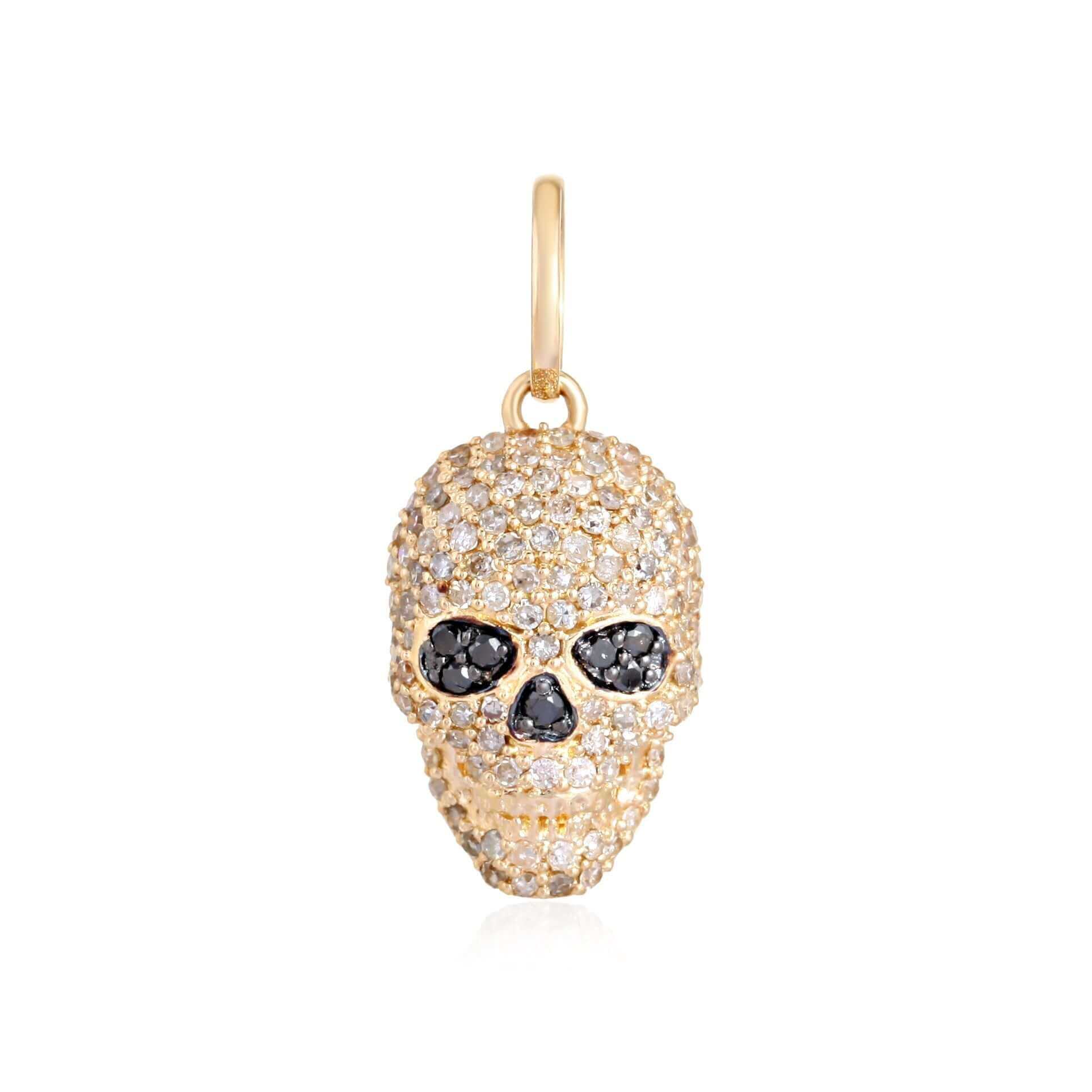 14K Gold Micro Pave Diamond Skull Necklace Charm Yellow Gold Izakov Diamonds + Fine Jewelry