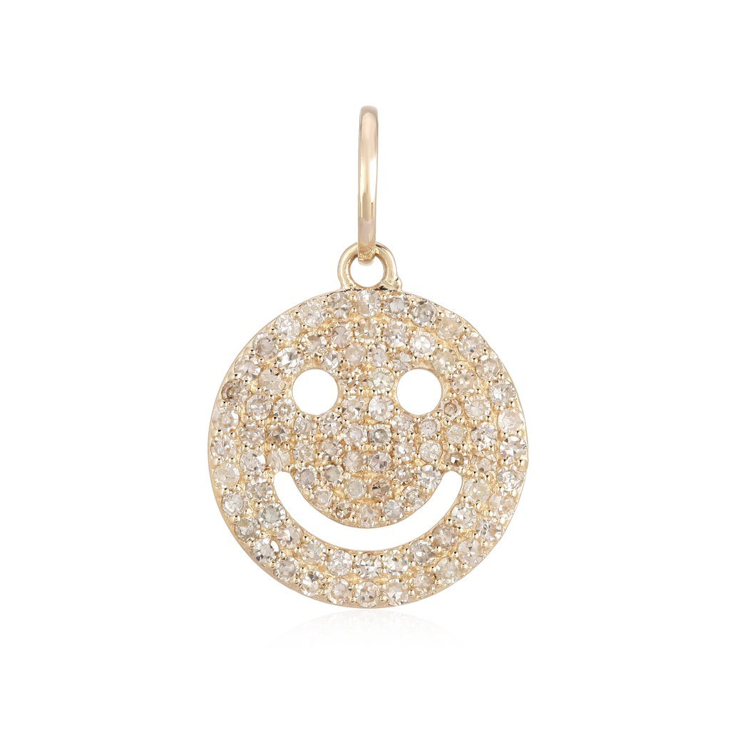 14K Gold Micro Pave Diamond Smiley Necklace Charm Yellow Gold Izakov Diamonds + Fine Jewelry