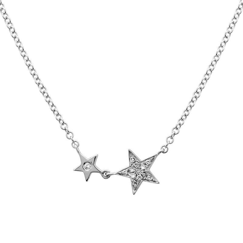 14K Gold Micro Pave Diamond Stars Duo Necklace White Gold Izakov Diamonds + Fine Jewelry