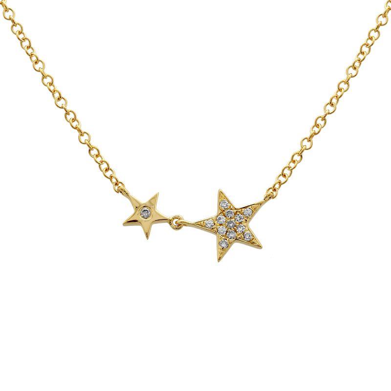 14K Gold Micro Pave Diamond Stars Duo Necklace Yellow Gold Izakov Diamonds + Fine Jewelry