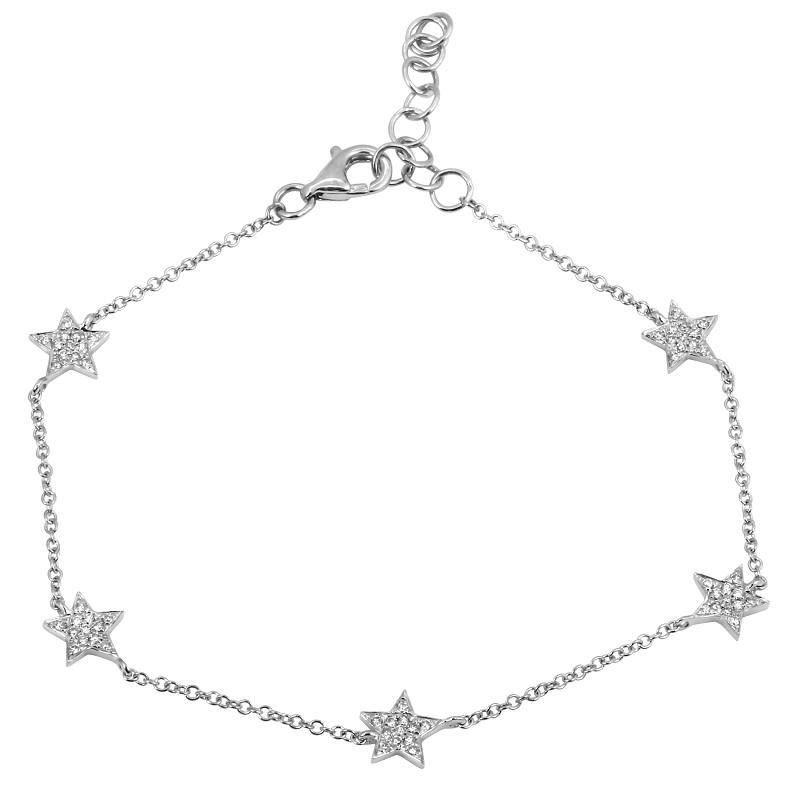 14K Gold Micro Pave Diamond Stars Station Bracelet White Gold Izakov Diamonds + Fine Jewelry