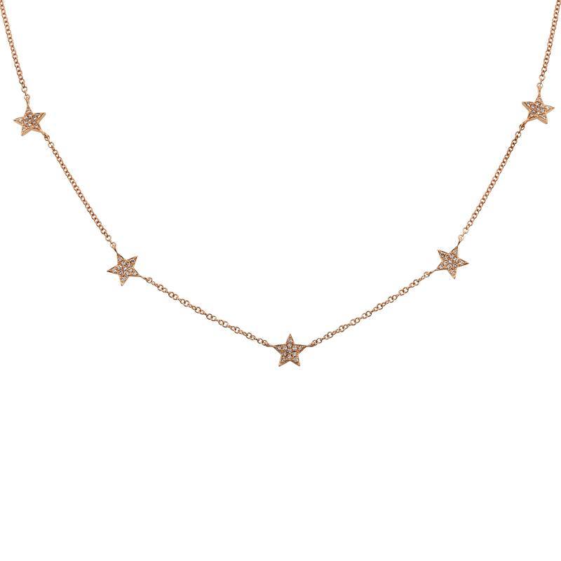 14K Gold Micro Pave Diamond Stars Station Necklace - Necklaces - Izakov Diamonds + Fine Jewelry