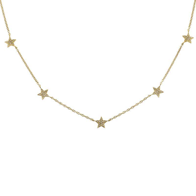 14K Gold Micro Pave Diamond Stars Station Necklace Yellow Gold Izakov Diamonds + Fine Jewelry