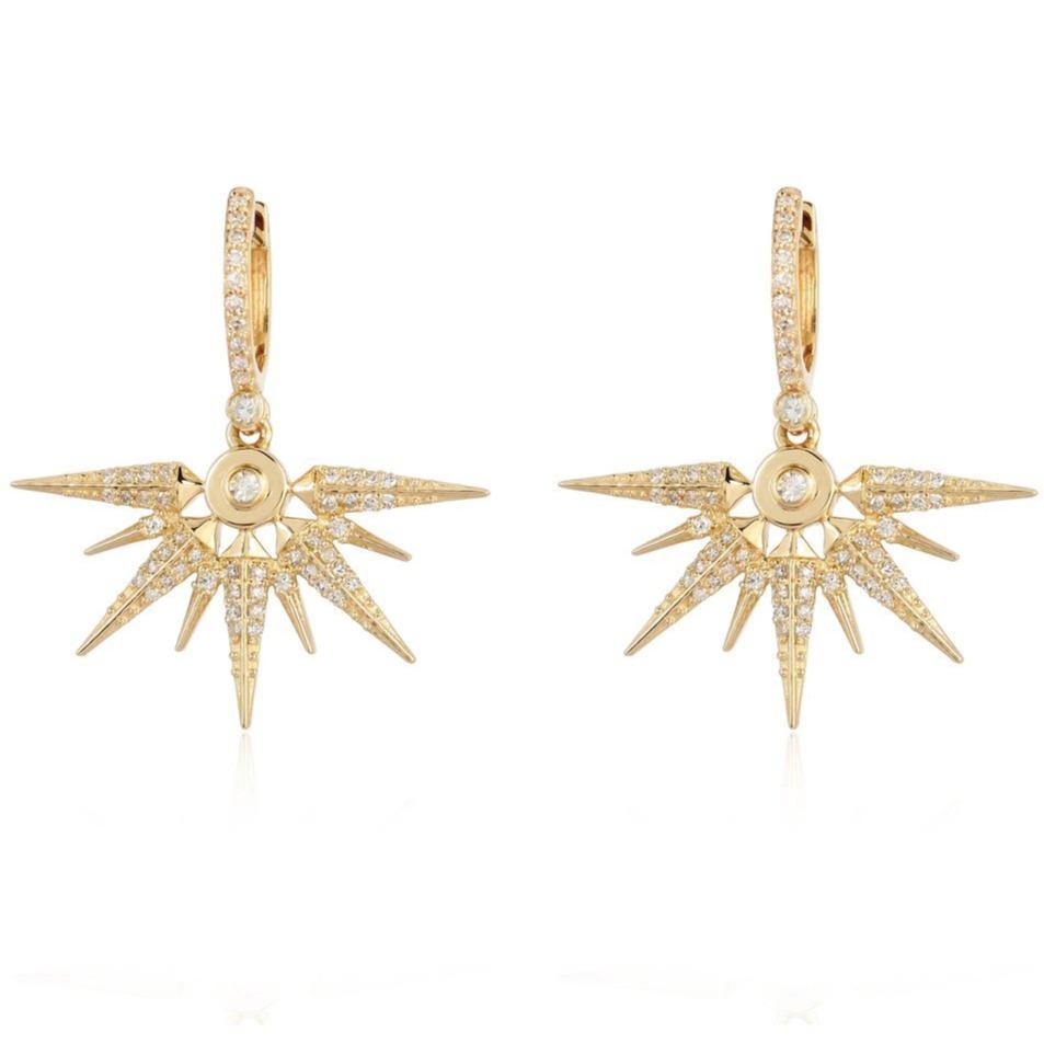 14K Gold Micro Pave Diamond Sunburst Spike Huggie Earrings - Earrings - Izakov Diamonds + Fine Jewelry
