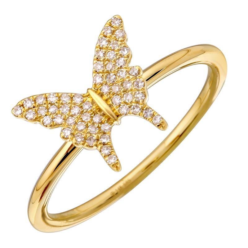14K Gold Micro Pave Diamond Tailed Butterfly Ring 6.5 / Yellow Gold Izakov Diamonds + Fine Jewelry