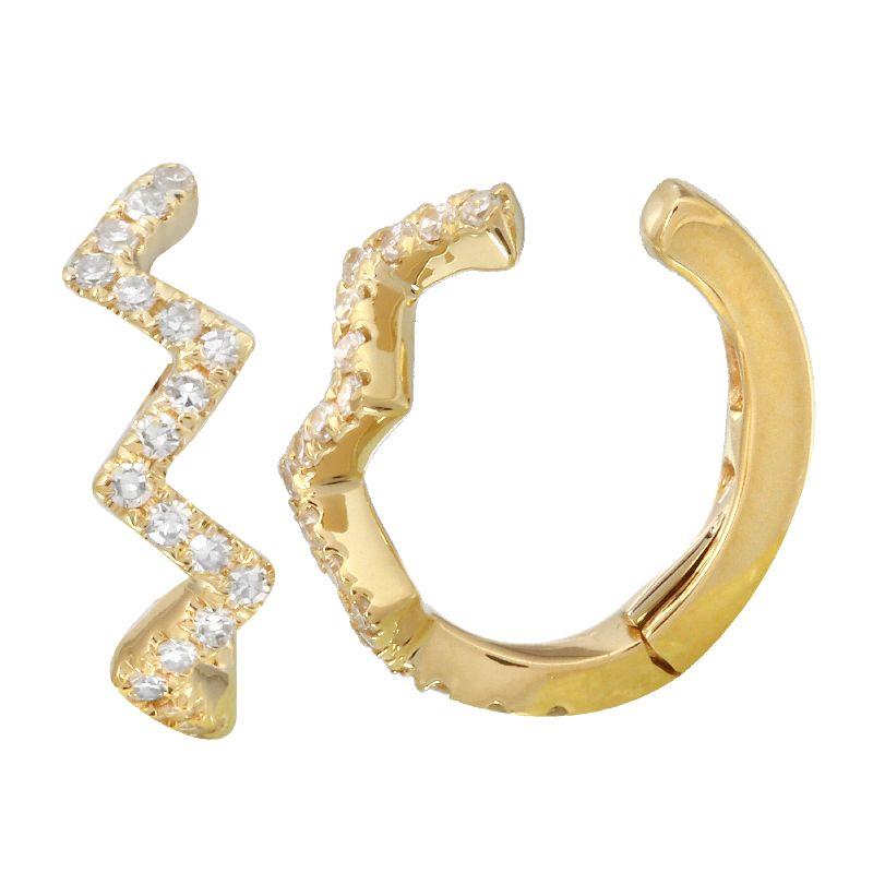 14K Gold Micro Pave Diamond Zigzag Cuff Earring Yellow Gold Izakov Diamonds + Fine Jewelry