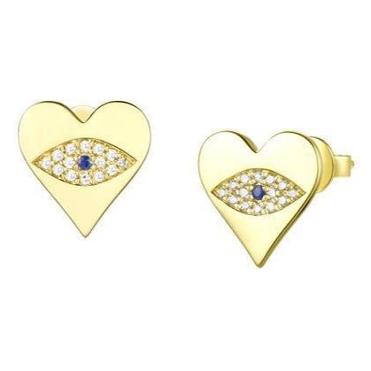 14K Gold Micro Pave Evil Eye Heart Button Earrings Yellow Gold Izakov Diamonds + Fine Jewelry