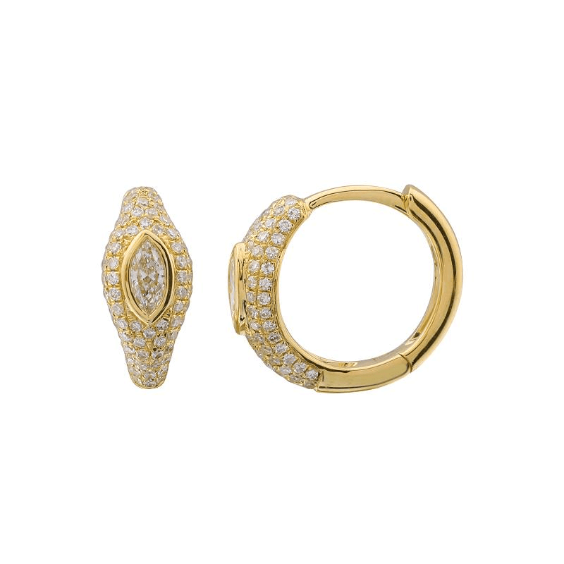 14K Gold Micro Pave Marquise Diamond Dome Huggies - Earrings - Izakov Diamonds + Fine Jewelry
