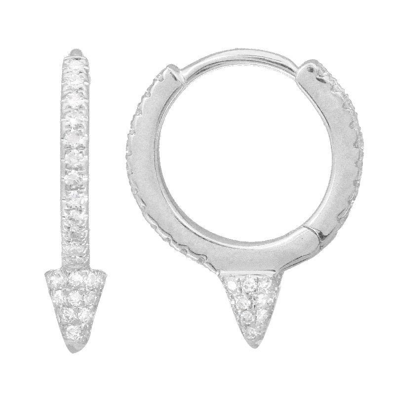 14K Gold Micro Pave Mini Spike Diamond Huggies White Gold Izakov Diamonds + Fine Jewelry