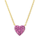 14K Gold Micro Pave Pink Sapphire Heart Necklace Yellow Gold Izakov Diamonds + Fine Jewelry