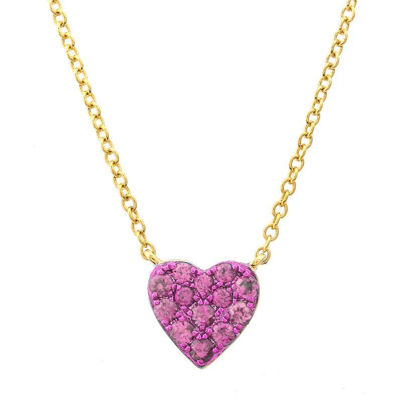 14K Gold Micro Pave Pink Sapphire Heart Necklace - Necklaces - Izakov Diamonds + Fine Jewelry
