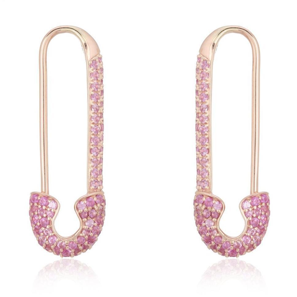14K Gold Micro Pave Pink Sapphire Safety Pin Earrings Single / Rose Gold Izakov Diamonds + Fine Jewelry