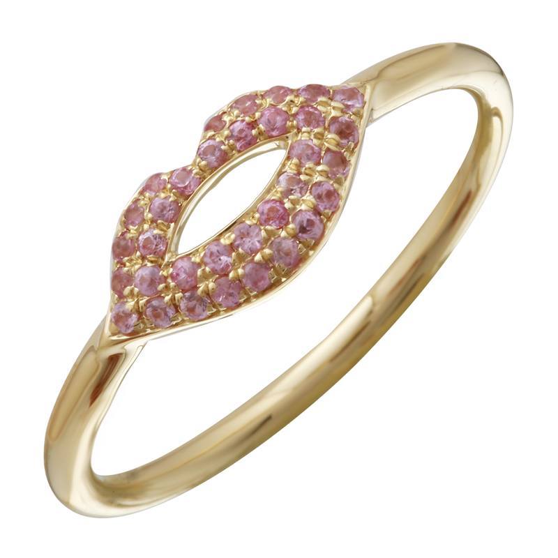 14K Gold Micro Pave Pink Sapphire Lips Ring Izakov Diamonds + Fine Jewelry