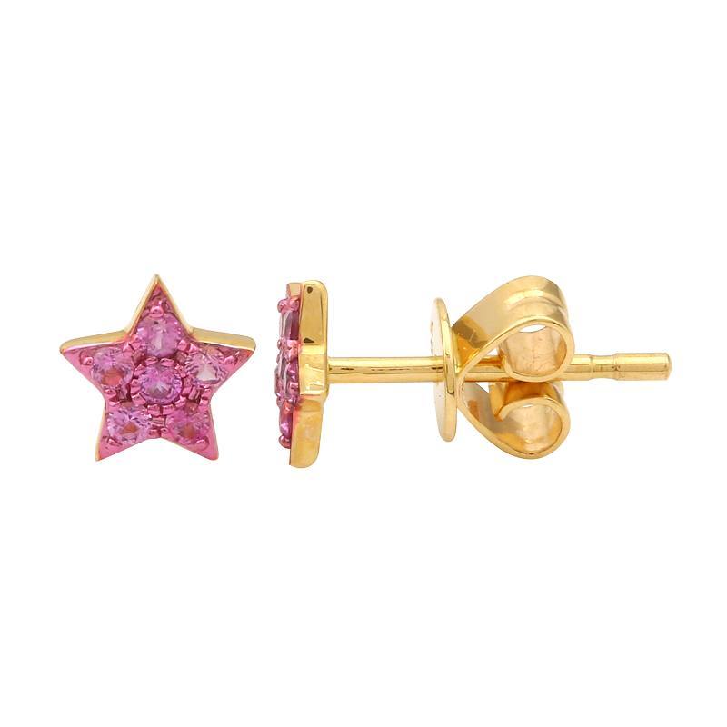 14K Gold Micro Pave Pink Sapphire Star Button Earrings Yellow Gold Izakov Diamonds + Fine Jewelry