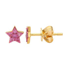 14K Gold Micro Pave Pink Sapphire Star Button Earrings - Earrings - Izakov Diamonds + Fine Jewelry