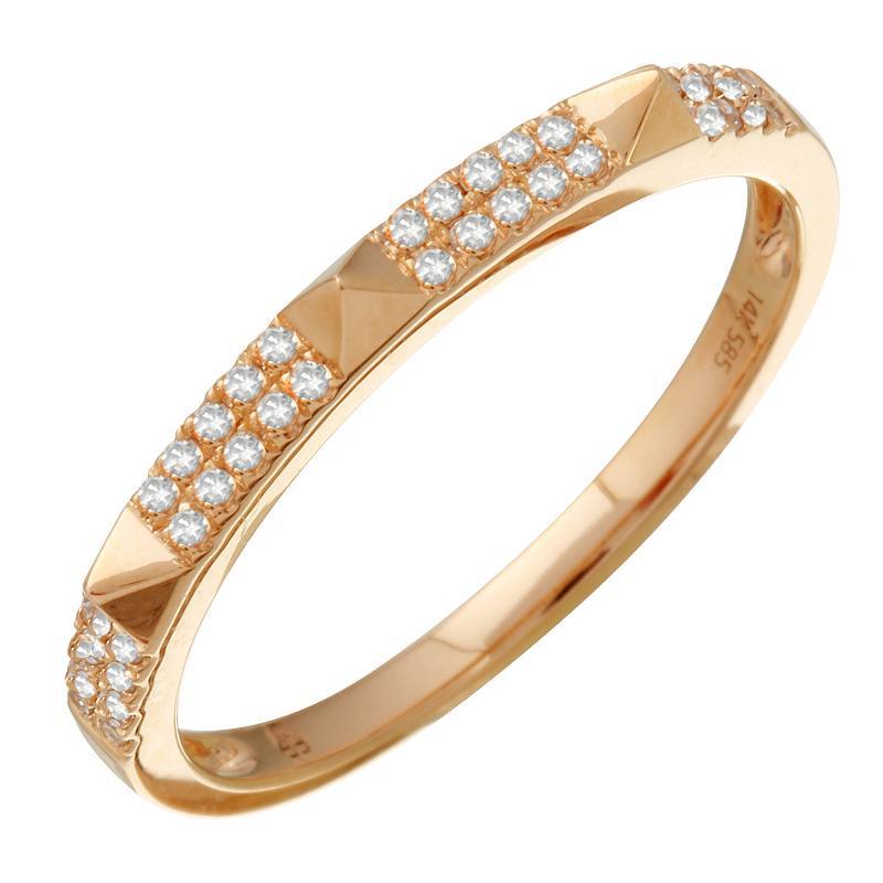 14K Gold Micro Pave Pyramid Studs Diamond Ring 3 / Rose Gold Izakov Diamonds + Fine Jewelry