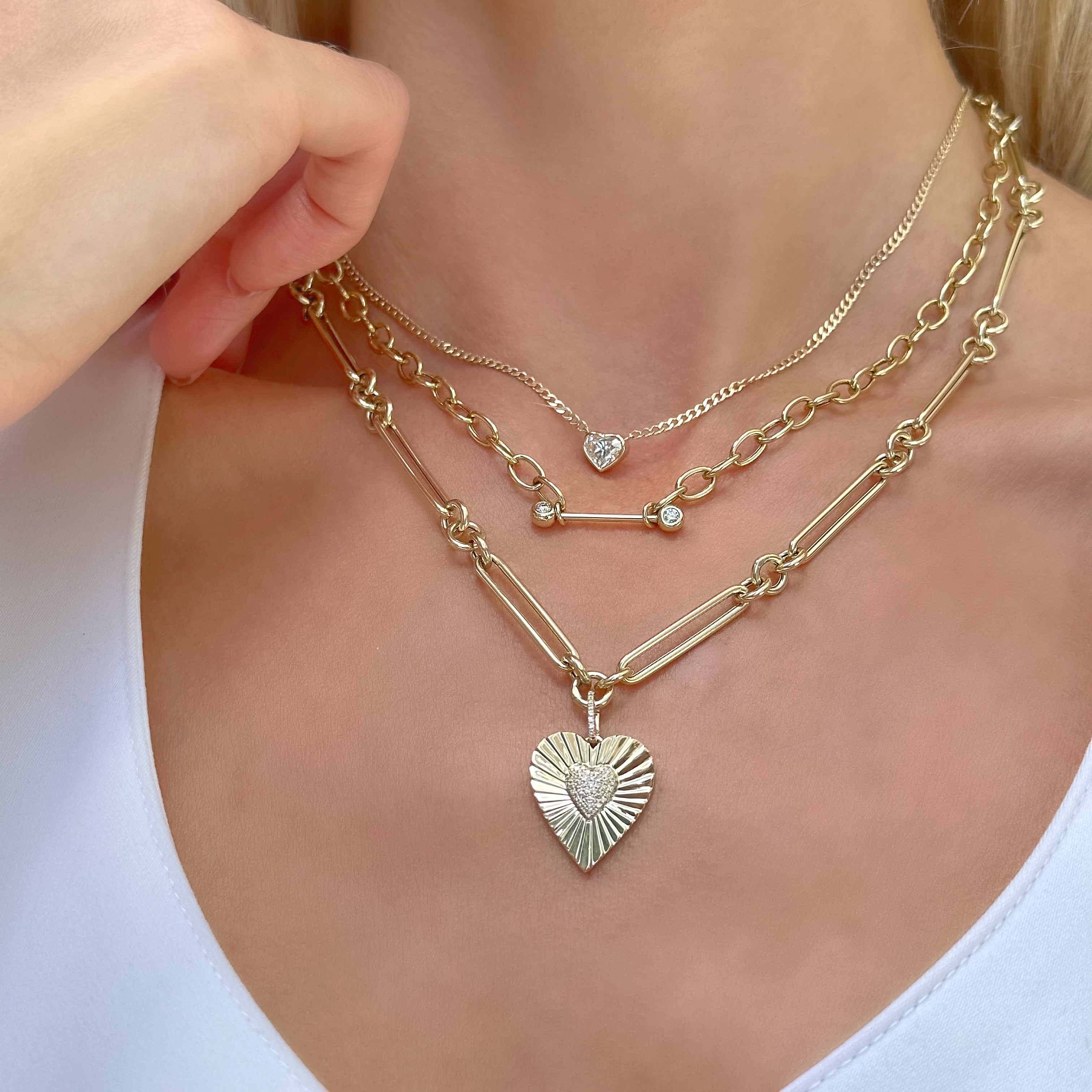 14K Gold Micro Pave Radiating Heart Necklace Charm Yellow Gold Izakov Diamonds + Fine Jewelry